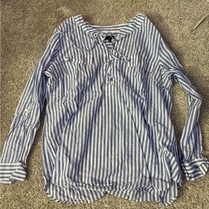 Talbots Blue and White Lace-Up Top